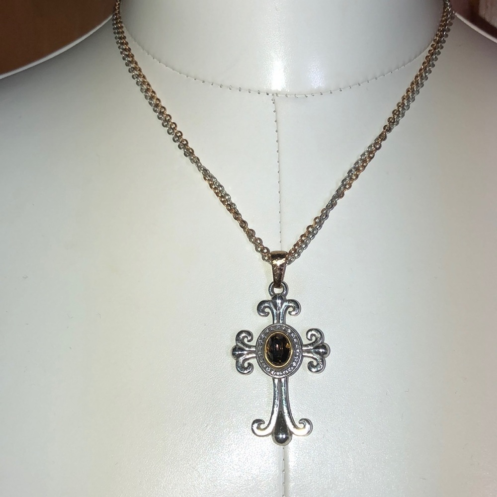 BRIGHTON CROSS W/TOPAZ CRYSTAL ON GOLD & SILVER